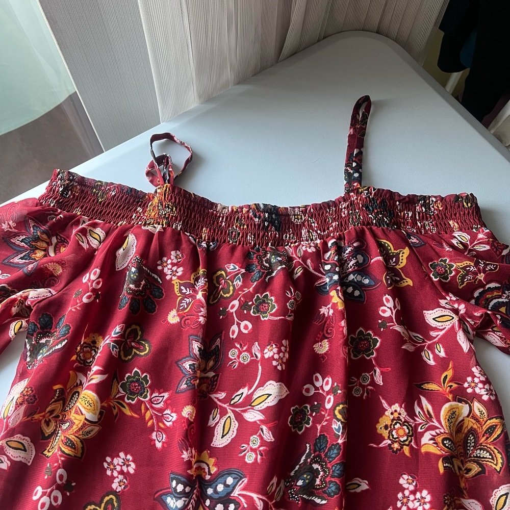 A. Byer Red and White Ruffled Off-the-Shoulder Sundress - Picture 9 of 9